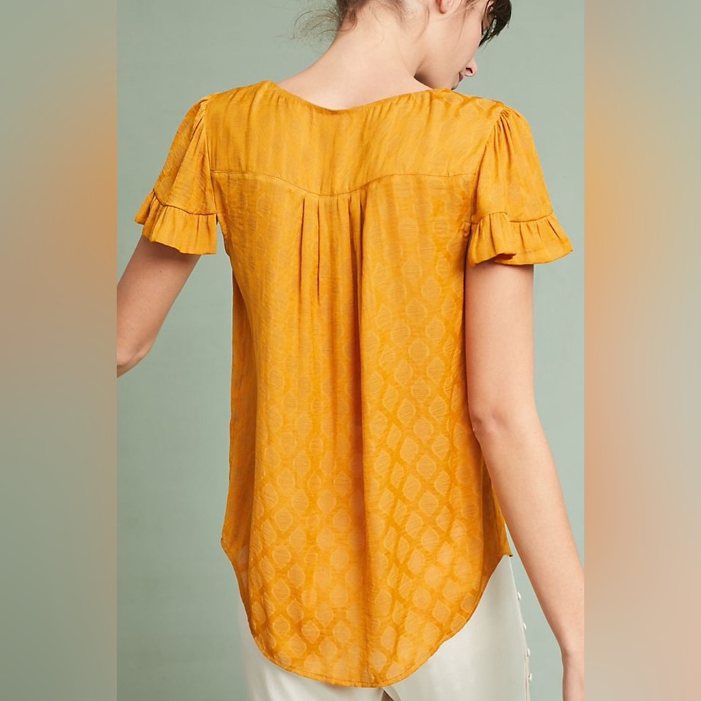 Anthropologie Maeve Yellow Silky Blouse - Hailey flutter-sleeve top - Picture 3 of 5